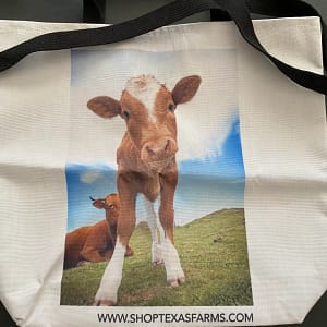 shop texas farms tote bag with cow